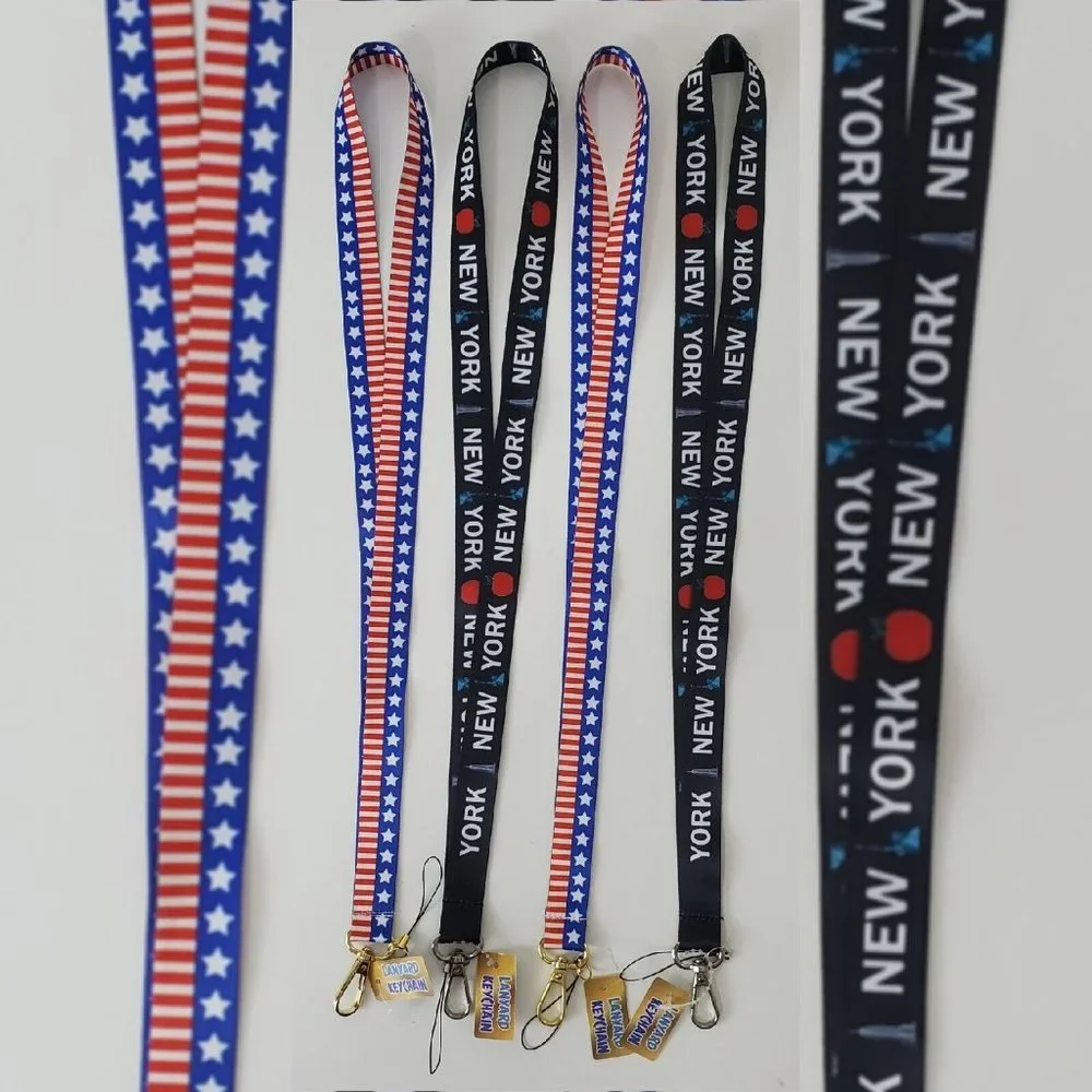 USA FLAG-NEW YORK LANYARD HOLDER ID-KEY NECK STRAP NECKLACE MULTICOLOR